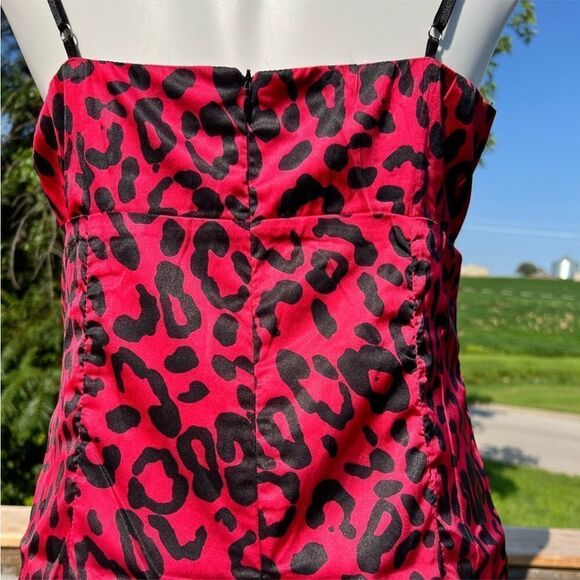 Lulu’s Red Leopard Print Satin Slip Mini Dress New With Tag Size Large - Picture 7 of 13